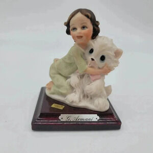 1987 G. Armani Little Treasures Florence Figurine Girl With Dog Made in Italy